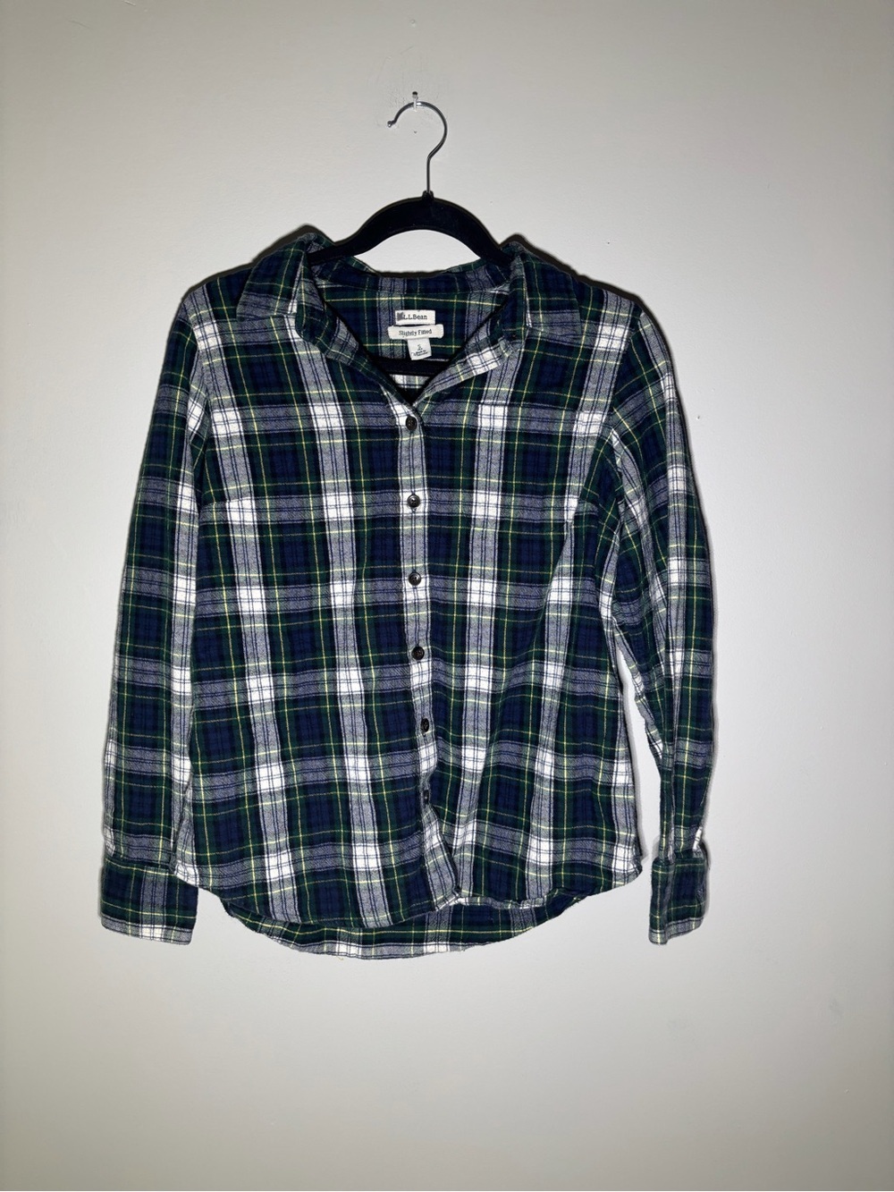 L.L.Bean Women’s Green Navy Plaid Flannel Shirt Size Small